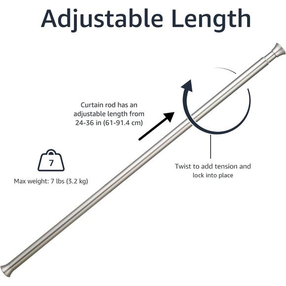 Amazon Basics Curtain Rod 24–36in Nickel Spring Tension Classic Finials - Picture 3 of 5